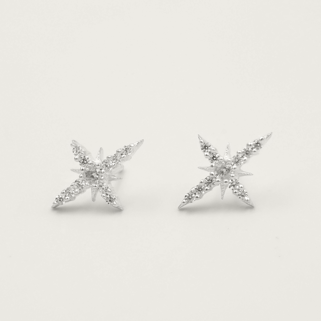 Taara 925 Sterling Silver and White Topaz Star Stud Earrings