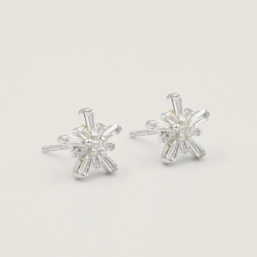 Hima 925 Sterling Silver, White Topaz Snowflake Stud Earrings