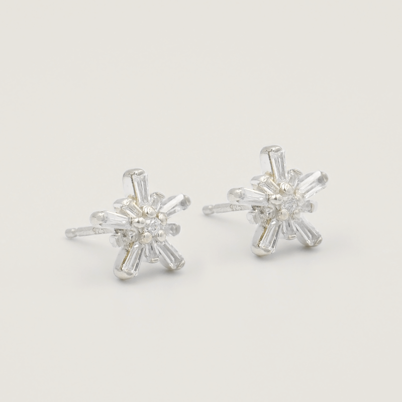 Hima 925 Sterling Silver, White Topaz Snowflake Stud Earrings