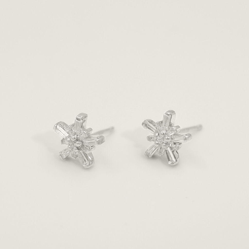 Hima 925 Sterling Silver, White Topaz Snowflake Stud Earrings