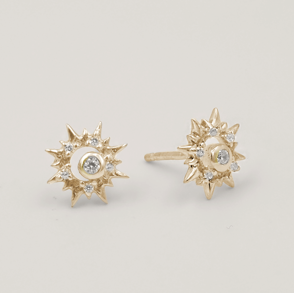 Surya 925 Sterling Silver and White Topaz Sun Stud Earrings