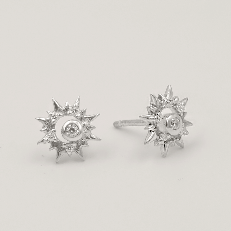 Surya 925 Sterling Silver and White Topaz Sun Stud Earrings