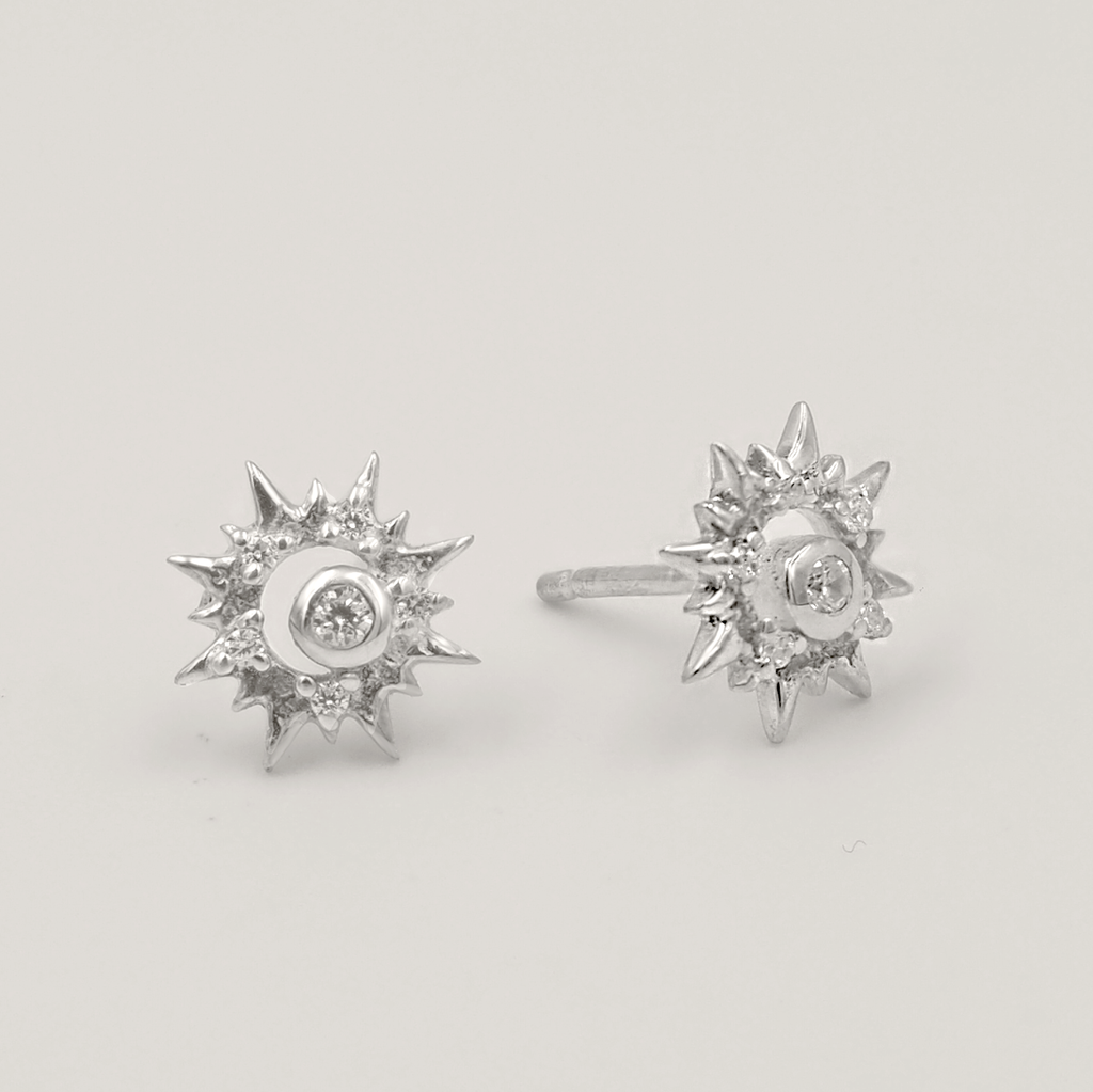 Surya 12 Carat Rose Gold and White Topaz Sun Stud Earrings