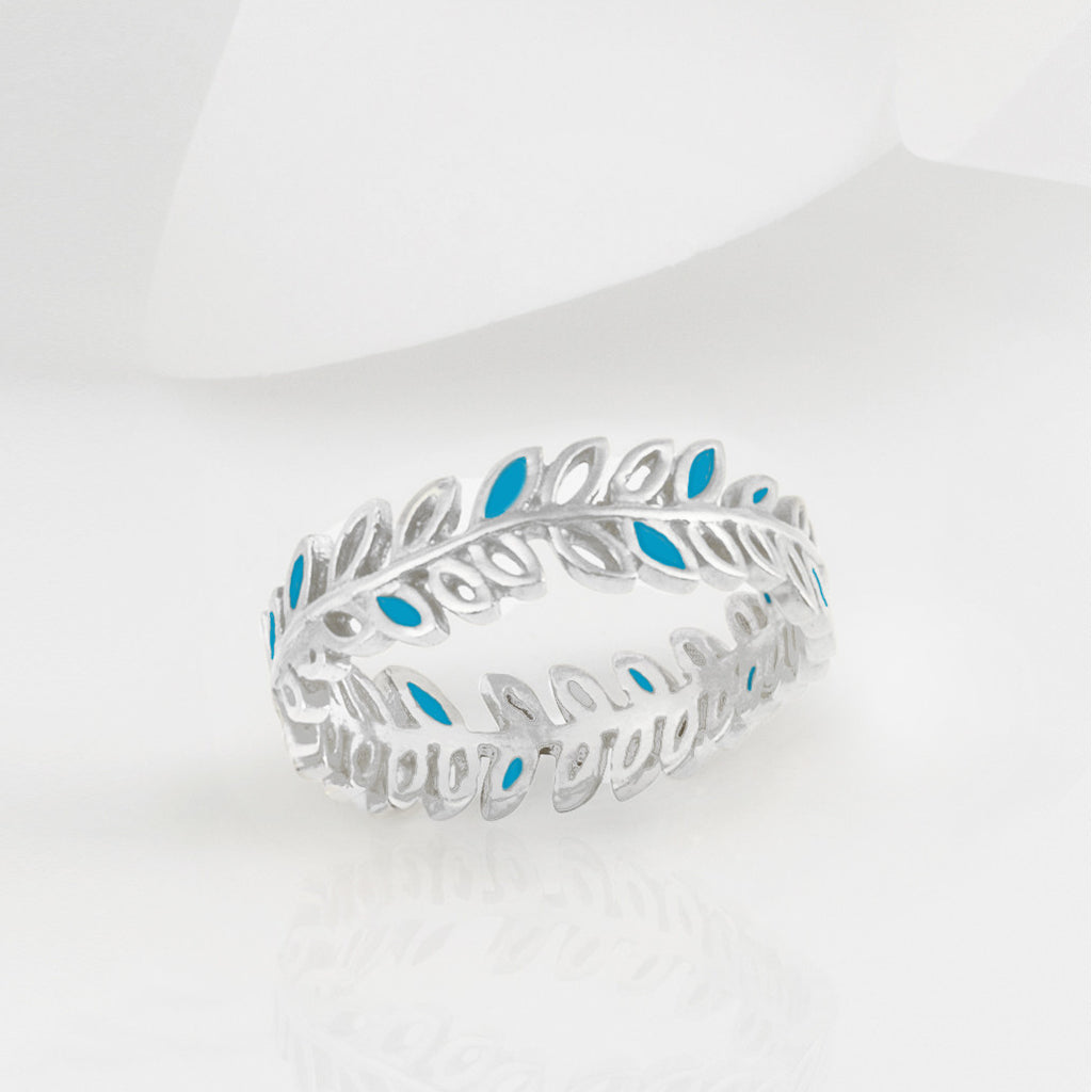 Flor Turquoise and Silver Olive Leaf Ring