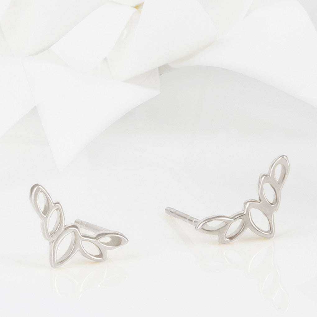 Flor Silver Olive Leaf Stud Earrings