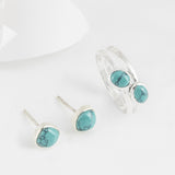Azul Silver and Turquoise Stud Earrings & Stacking Ring Set