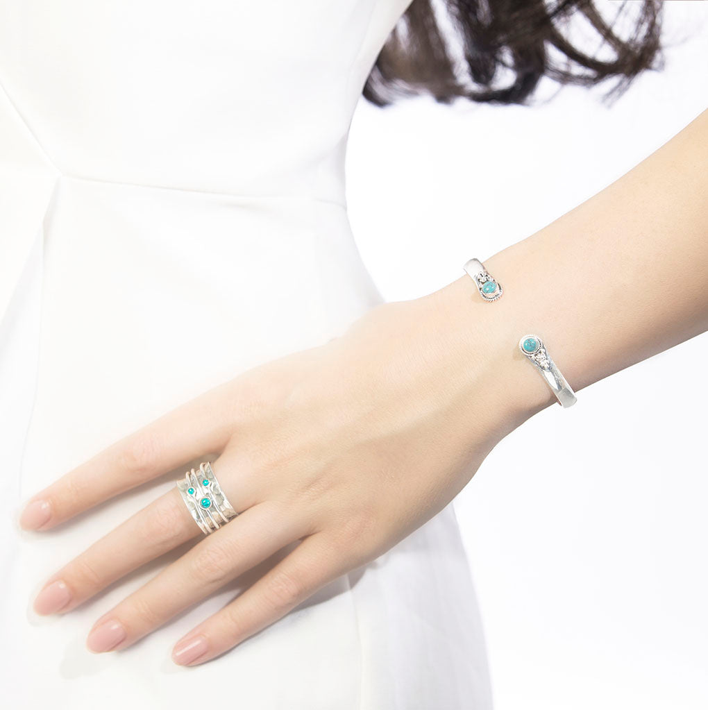 Azul Silver & Turquoise Earrings, Ring & Bangle Set