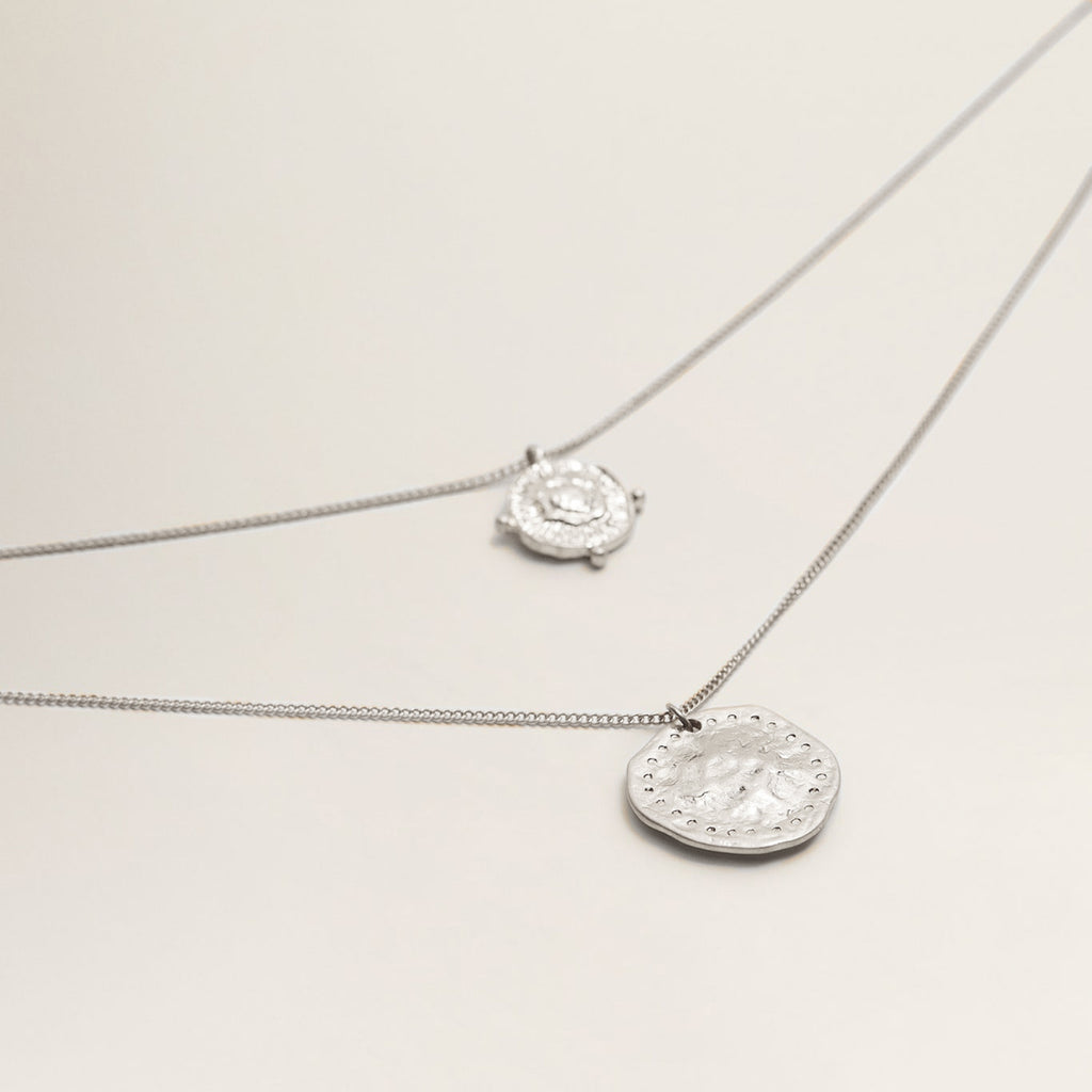 Athena Silver Coin Relic Double Chain Necklace