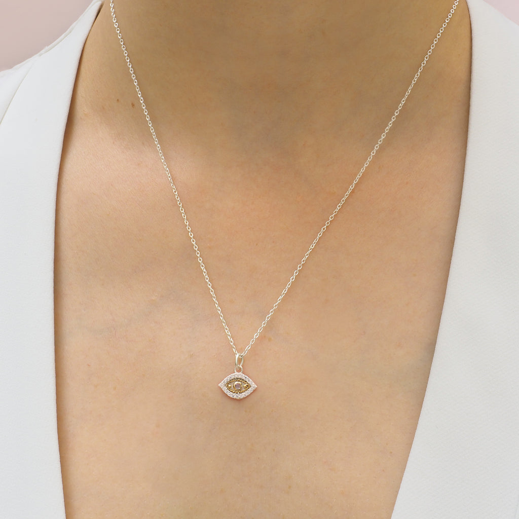 Oculus Mini Evil Eye Labradorite & White Topaz Necklace