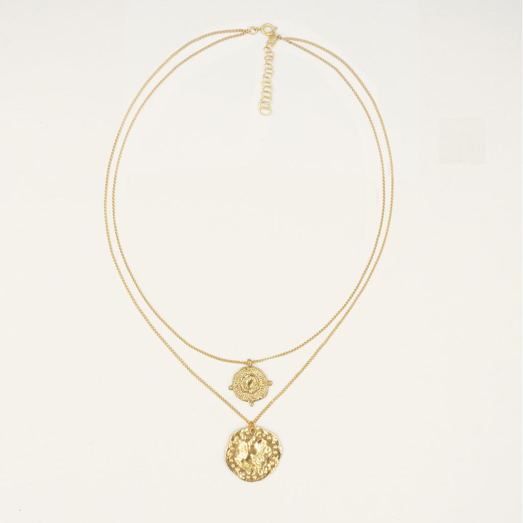Athena Gold Coin Relic Double Chain Necklace