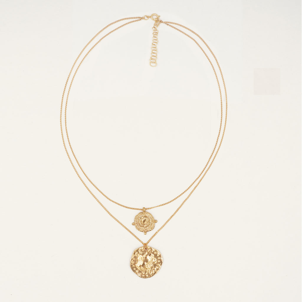 Athena Rose Gold Coin Relic Double Chain Necklace