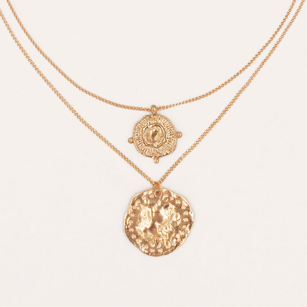 Athena Silver Coin Relic Double Chain Necklace