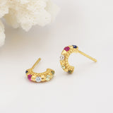 Shanti Gold & Rainbow Gemstone Medium Huggie Hoops