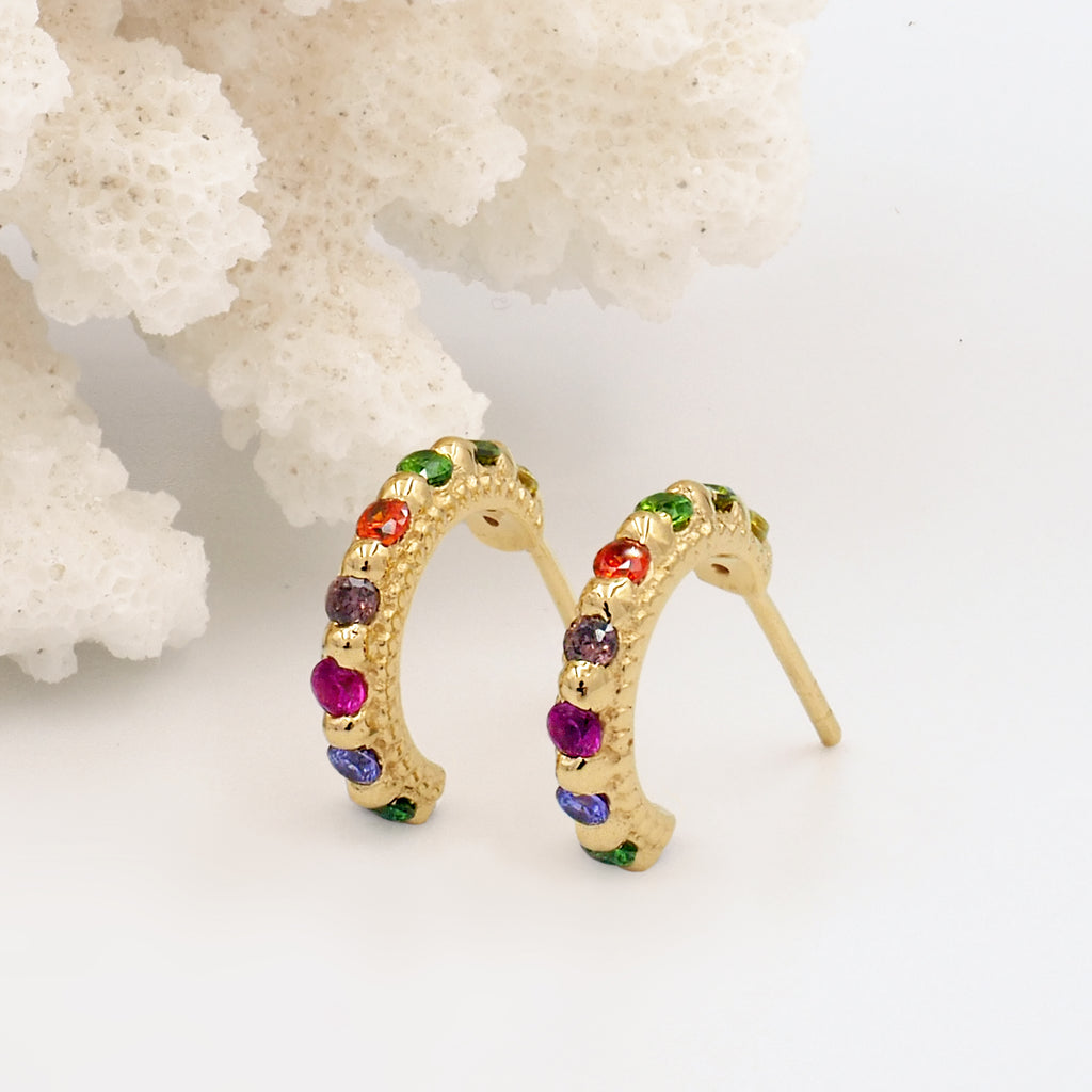 Shanti Gold & Rainbow Gemstone Small Huggie Hoops