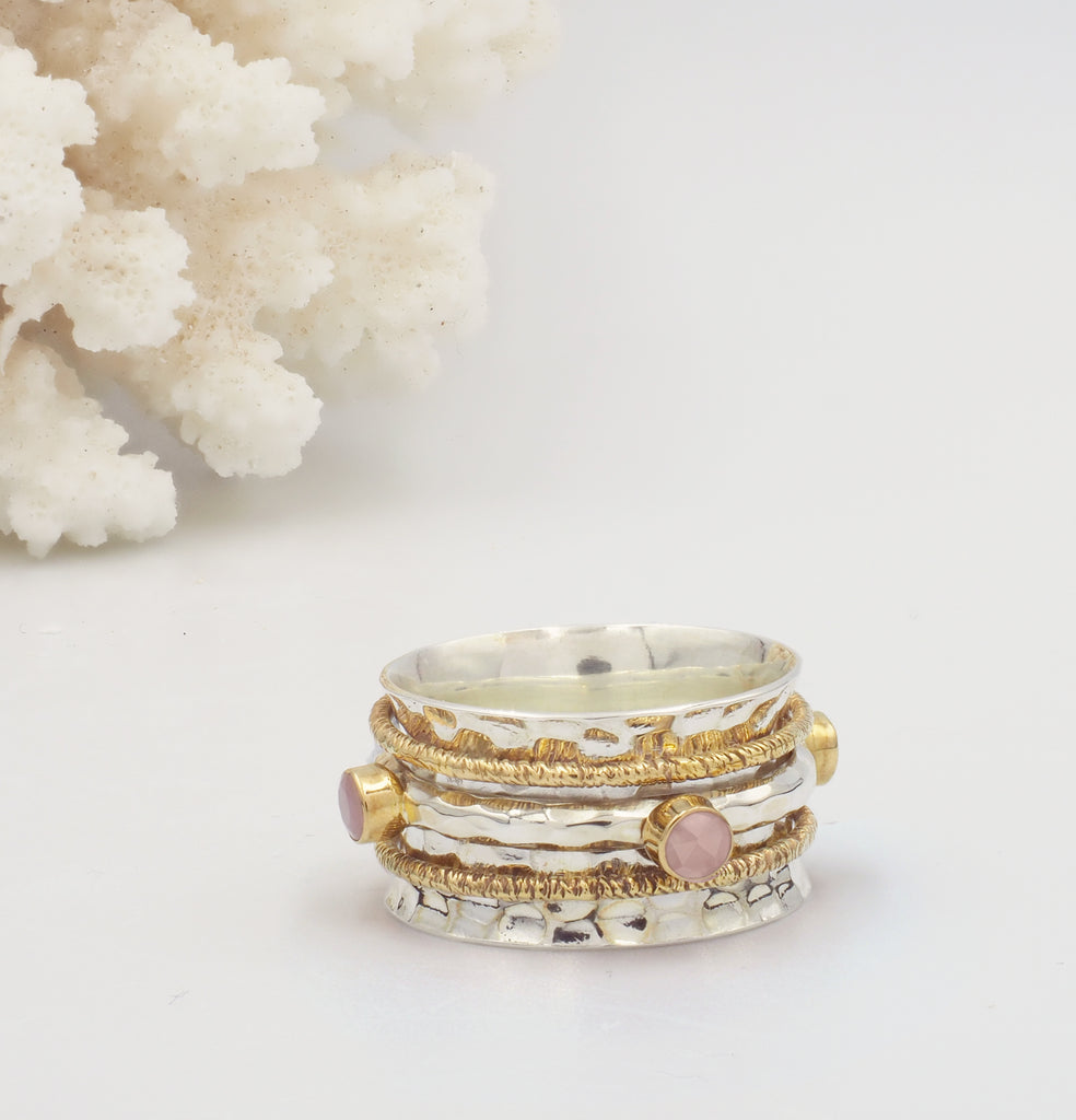 Aurelia Silver, Gold & Rose Quartz Spinning Ring