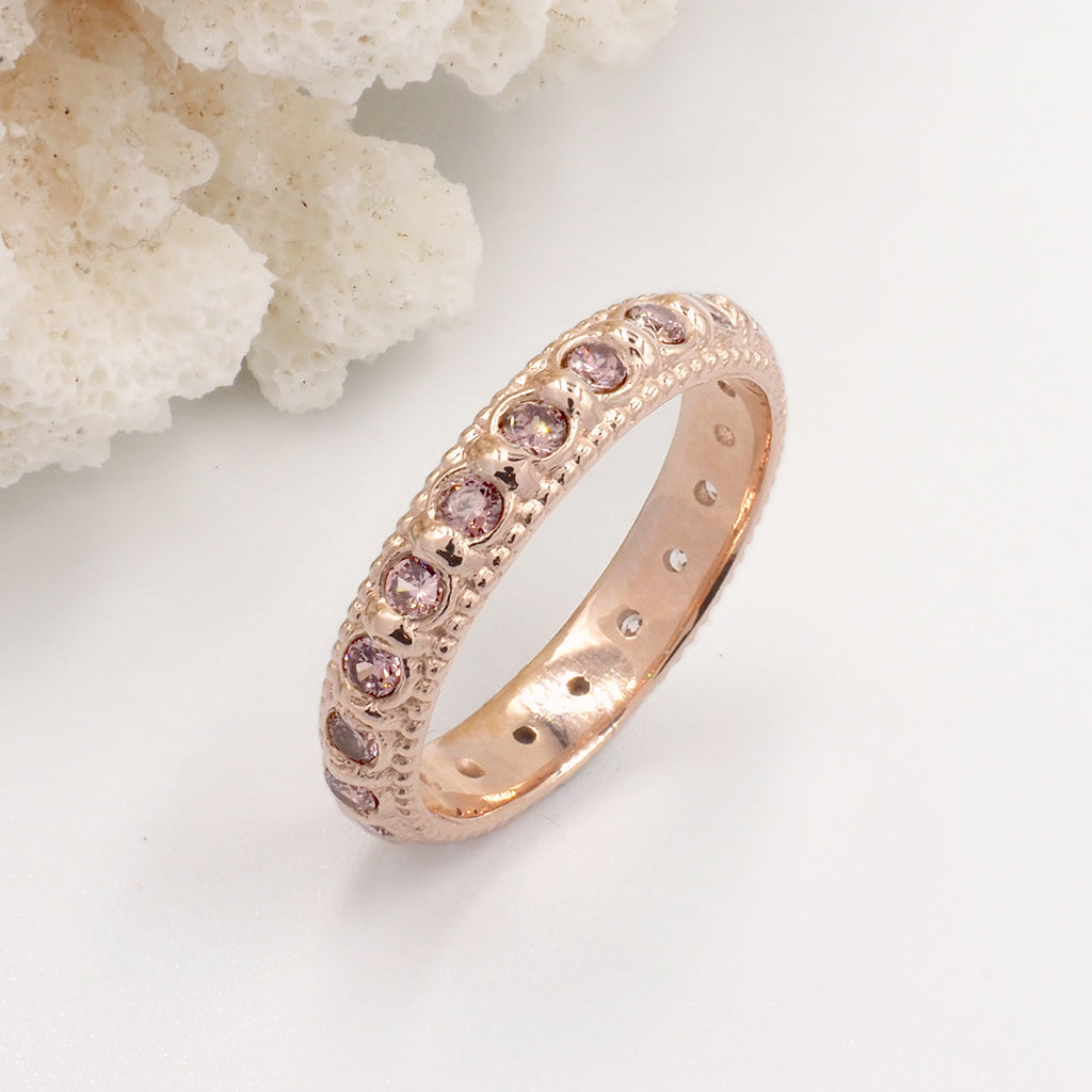 Elia Dusky Rose Pink Morganite & Rose Gold Stacking Eternity Wedding Ring Band