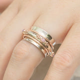 Aurora Silver, Rose Gold & Rose Quartz Spinning Ring