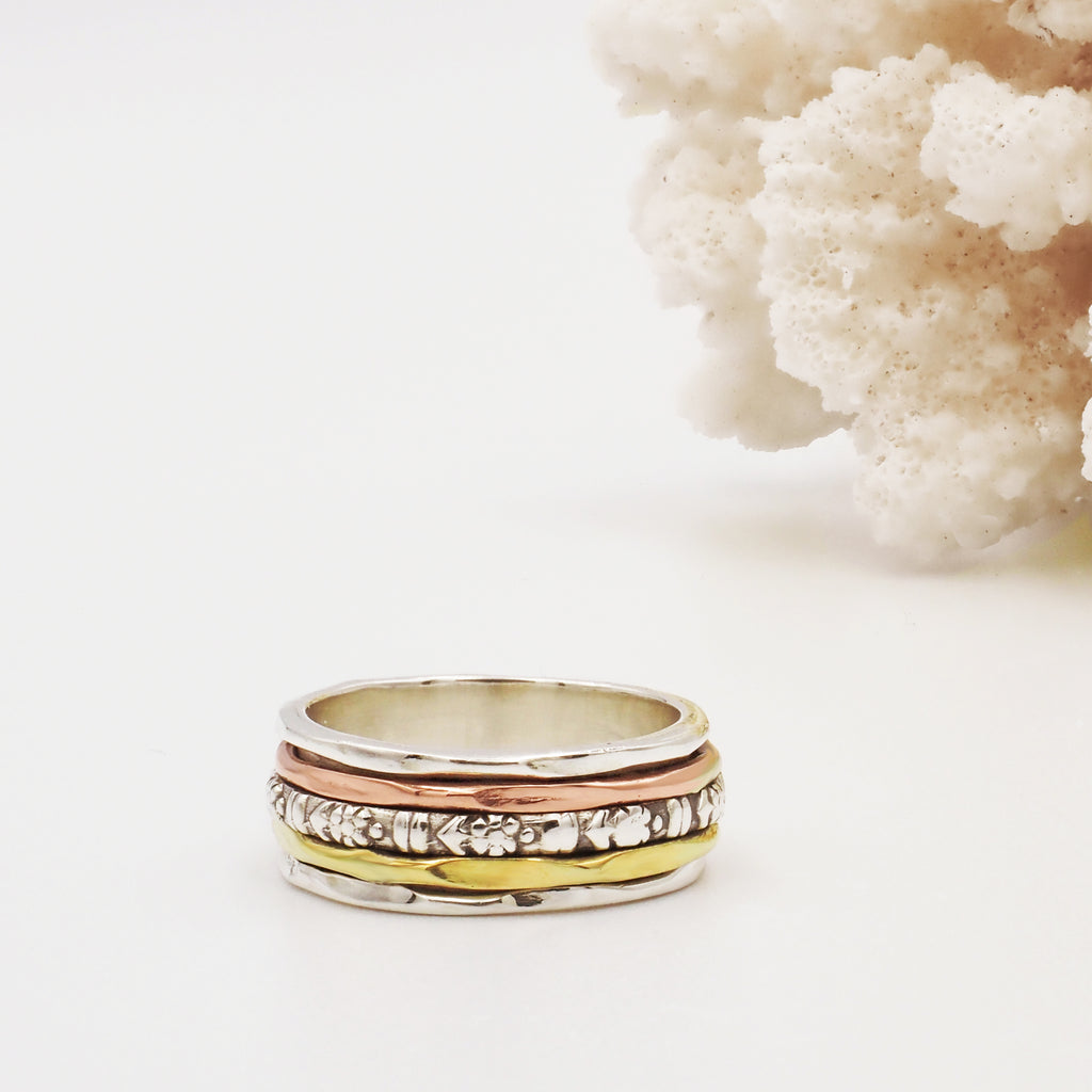 Pallene Bead Band Mixed Metal & Sterling Silver Spinning Ring