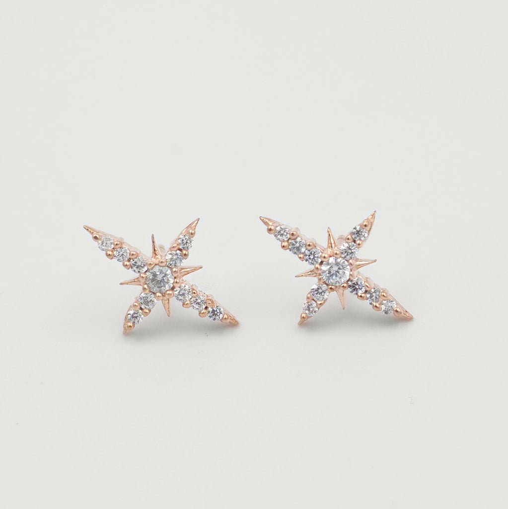 Rose Gold Starburst Pave White Topaz Earrings