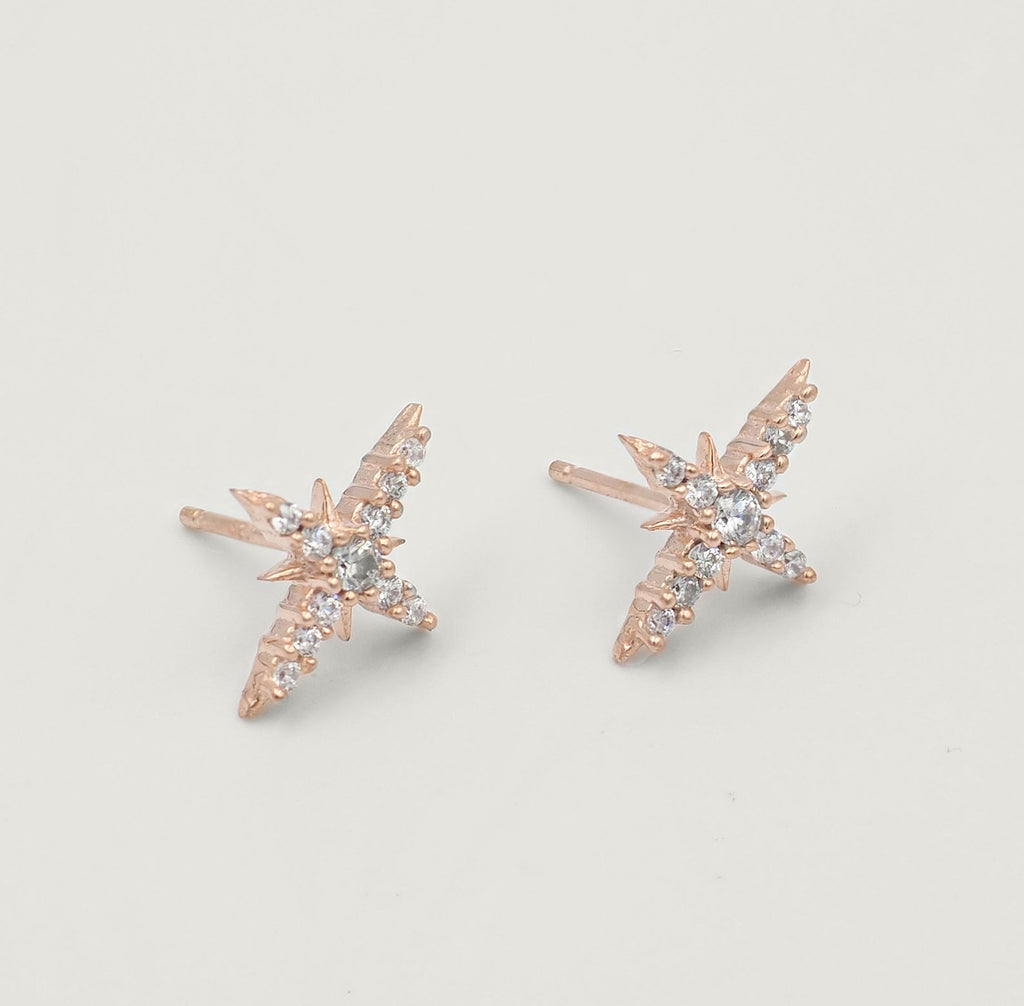 Rose Gold Starburst Pave White Topaz Earrings