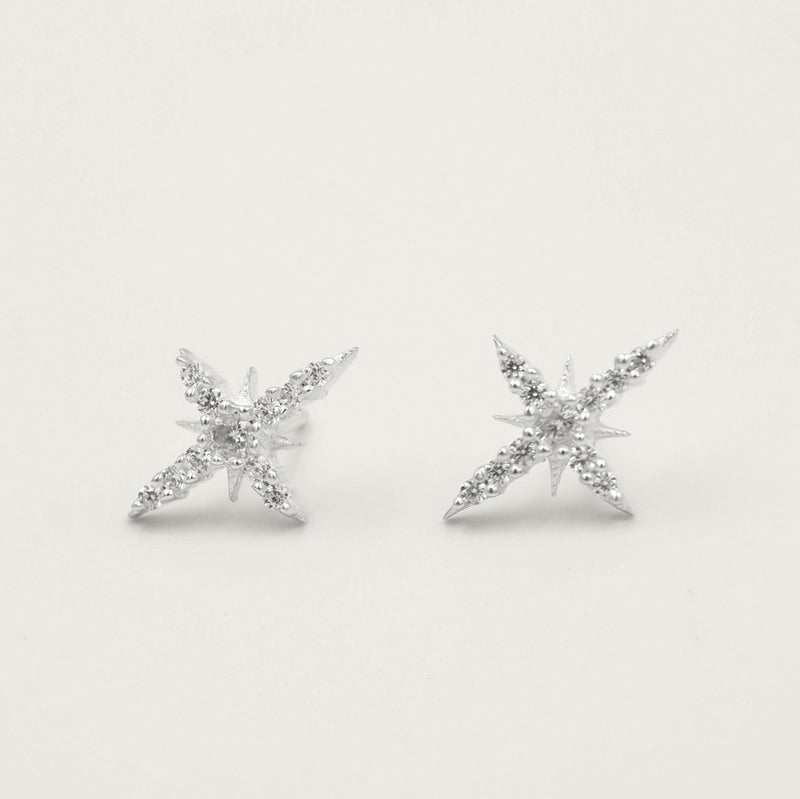 Silver Starburst Pave White Topaz Earrings