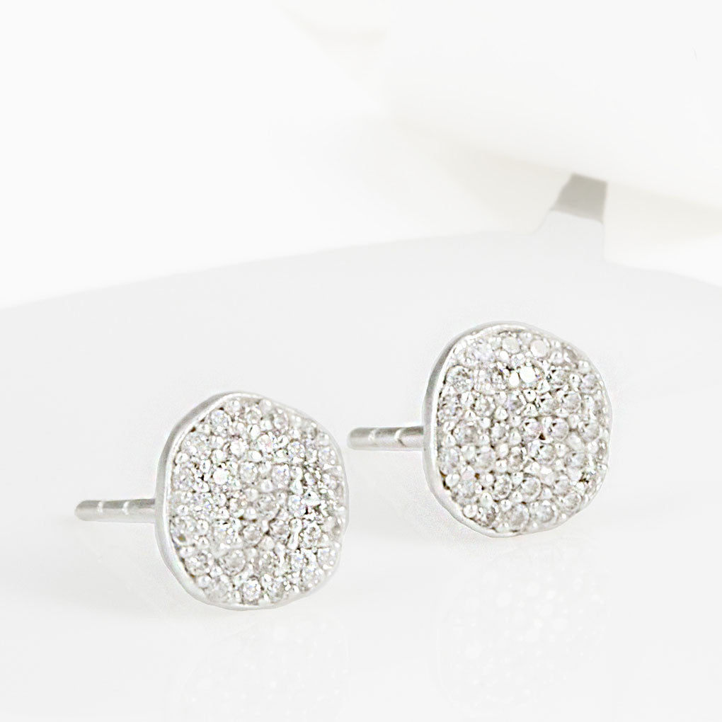 Cielo Silver Pave Organic White Topaz Earrings