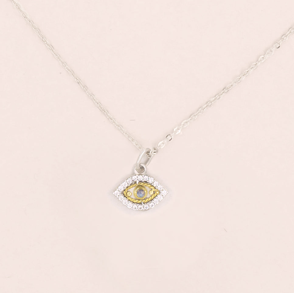 Oculus Mini Evil Eye Labradorite & White Topaz Necklace