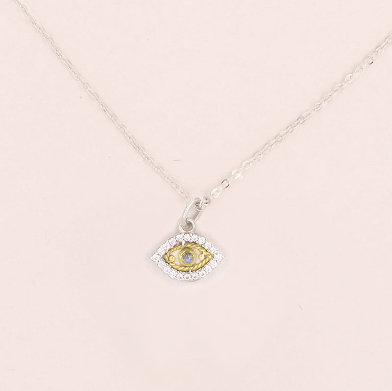 Oculus Mini Evil Eye Labradorite & White Topaz Necklace