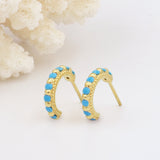 Tiny, Mini 18k Gold Plated & Turquoise Gemstone Molten 5mm Huggie Hoop Earrings
