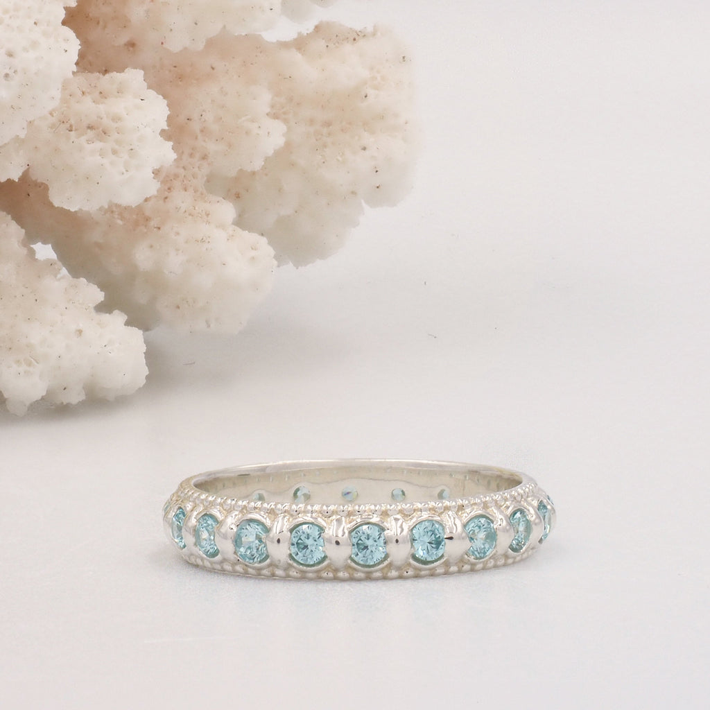 Elia Blue Topaz & Silver Stacking Eternity Ring Band November Birthstone