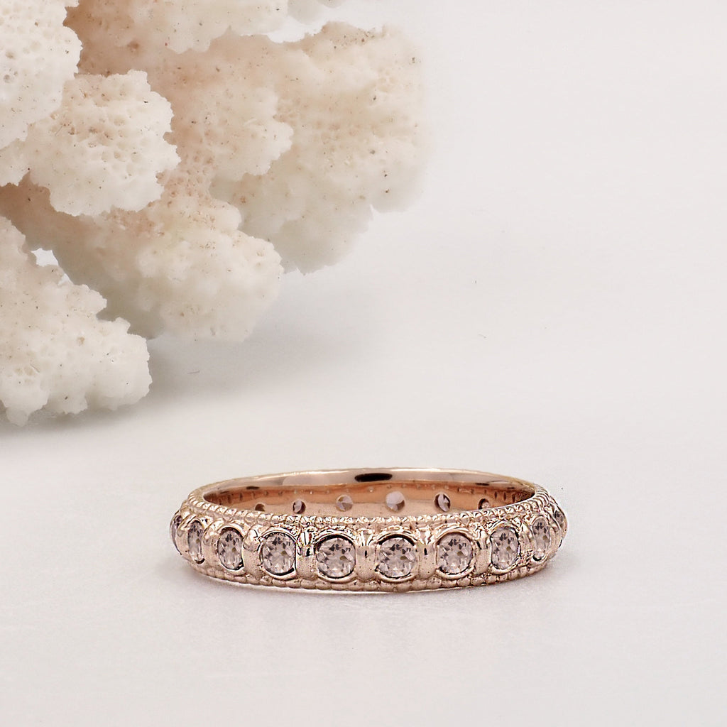 Elia Dusky Rose Pink Morganite & Rose Gold Stacking Eternity Wedding Ring Band
