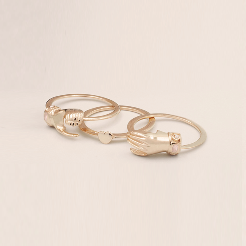 Fede Rose Gold, Rose Quartz and Pearl Gimmel, Claddagh Ring