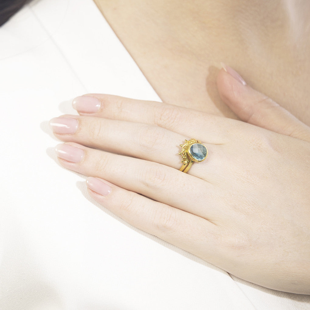 Austra Gold and Labradorite Ring with Halo Nesting Band