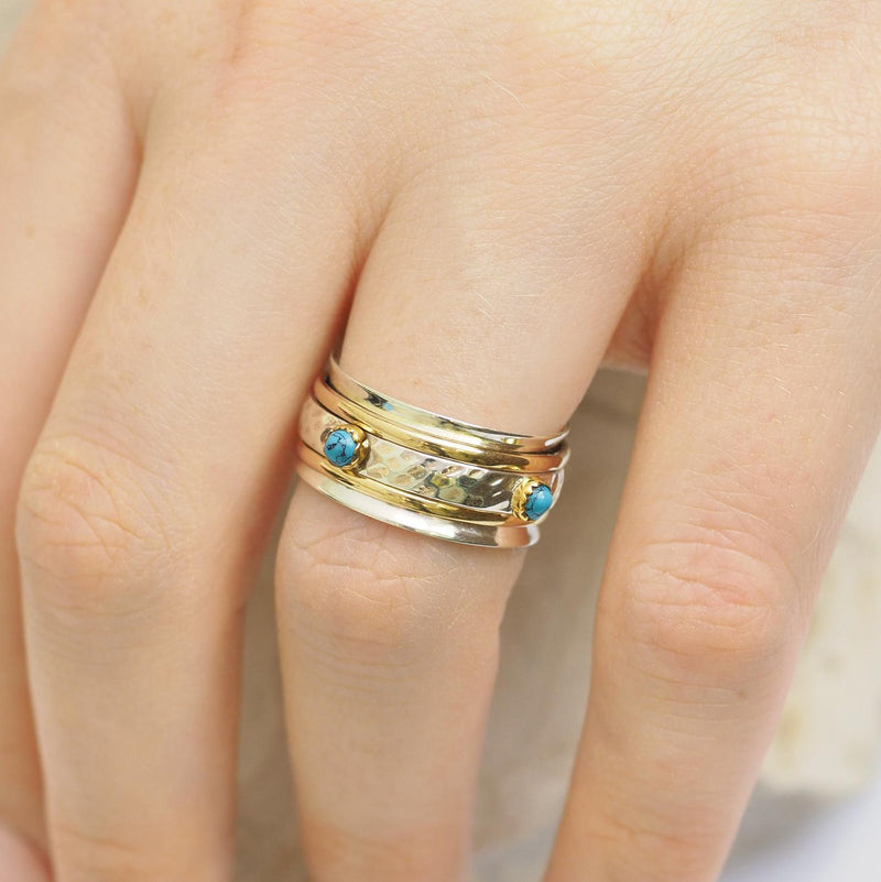 Aia Silver & Gold Turquoise Spinning Ring