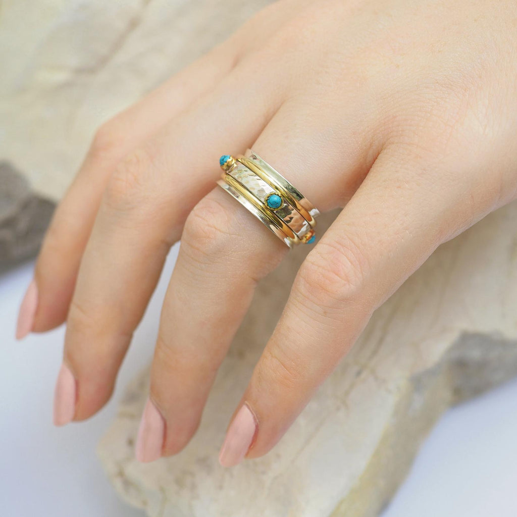 Aia Silver & Gold Turquoise Spinning Ring
