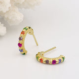 Tiny, Mini 18k Gold Plated & Rainbow Gemstone Molten 5mm Huggie Hoop Earrings