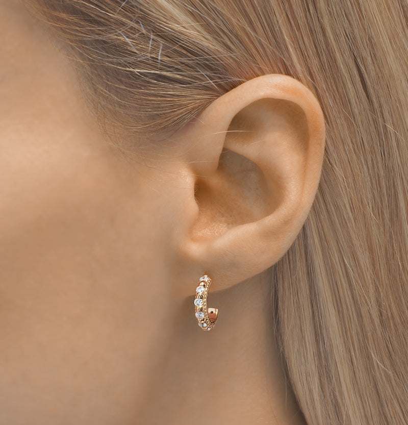 Shanti Rose Gold & White Topaz Medium Huggie Hoops