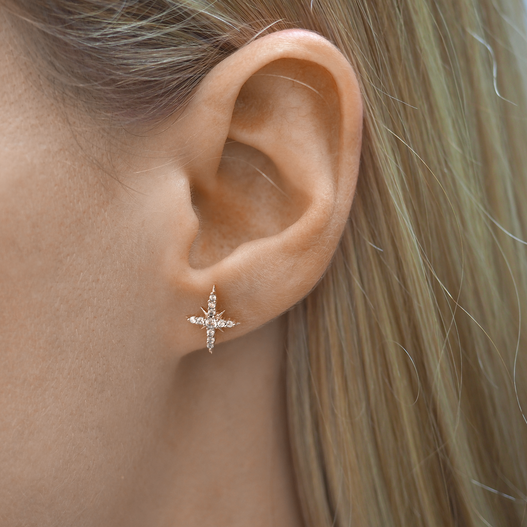 Taara 18 Carat Rose Gold and White Topaz Star Stud Earrings