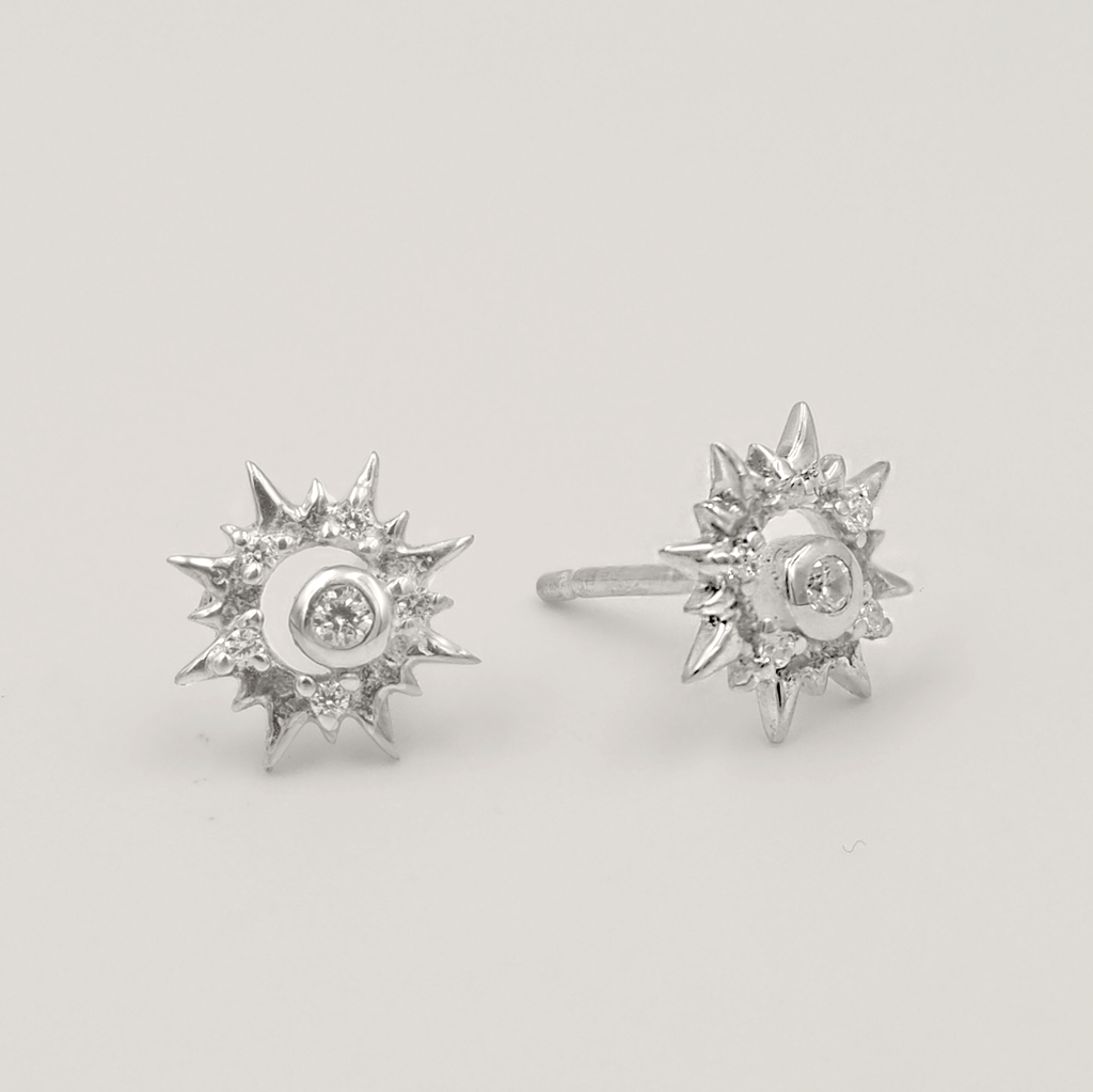 Surya 925 Sterling Silver and White Topaz Sun Stud Earrings