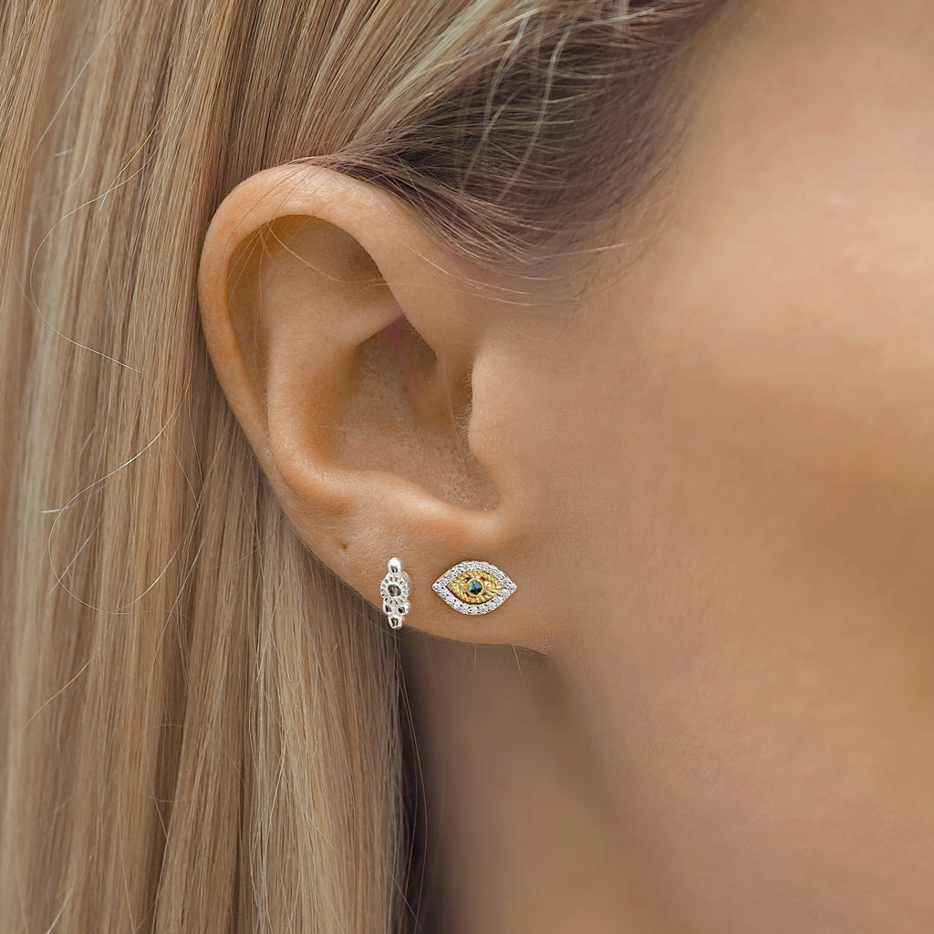Ivi 925 Sterling Silver, Gold and Labradorite Evil Eye Stud Earrings