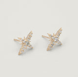 Gold Starburst Pave White Topaz Earrings