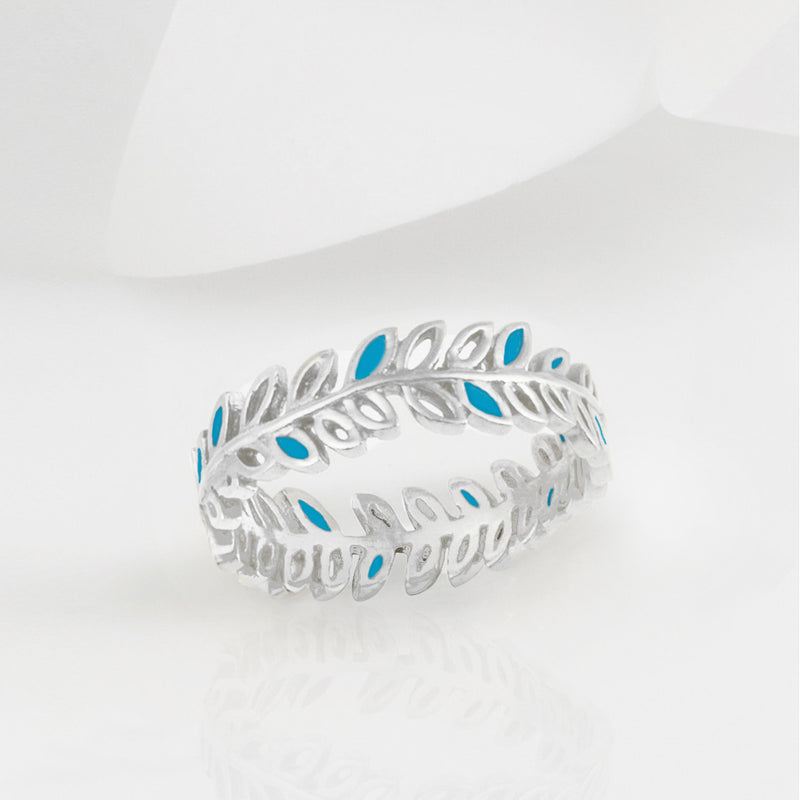 Flor Turquoise and Silver Olive Leaf Ring