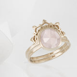 Austra Rose Gold and Rose Quartz Ring with Halo Nesting Band