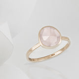 Austra Rose Gold and Rose Quartz Ring with Halo Nesting Band