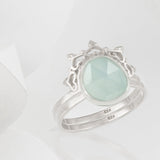Austra Silver and Aquamarine Ring with Halo Nesting Band