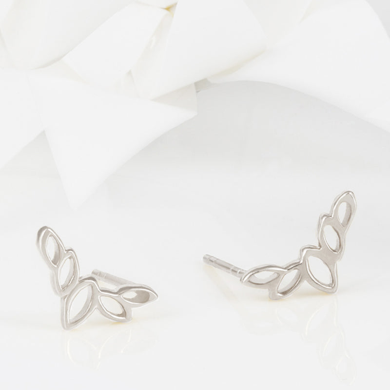 Flor Silver Olive Leaf Stud Earrings