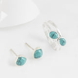 Azul Silver & Turquoise Stud Earrings & Stacking Ring Set