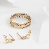 Flor Rose Gold Olive Leaf Ring & Earring Set