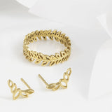 Flor Gold Olive Leaf Ring and Earring Set