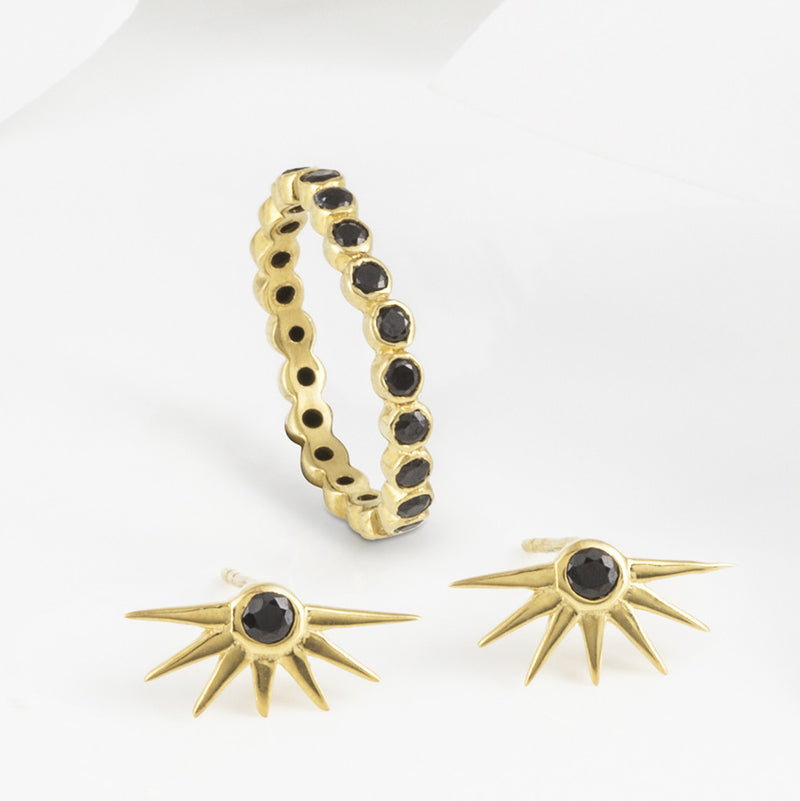 Estrella Gold and Black Onyx with Star and Sparkle Earring and Ring Set